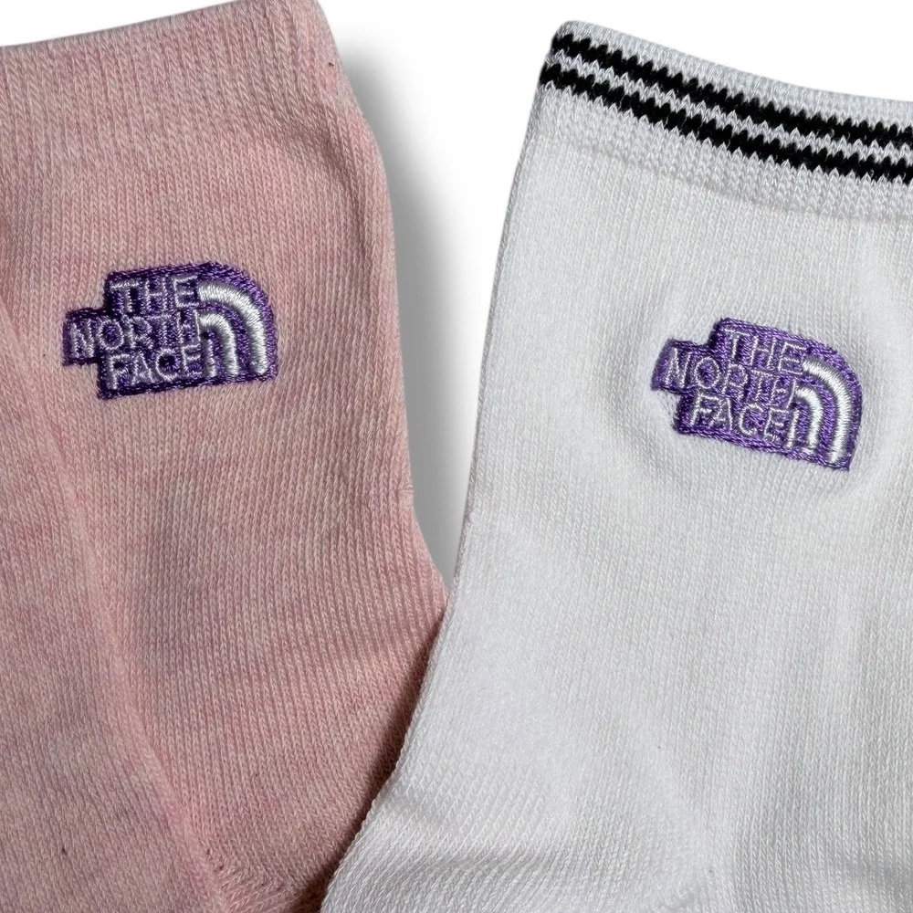New The North Face 2 Pack Womens Socks Pink White Sz M Medium Crew Style